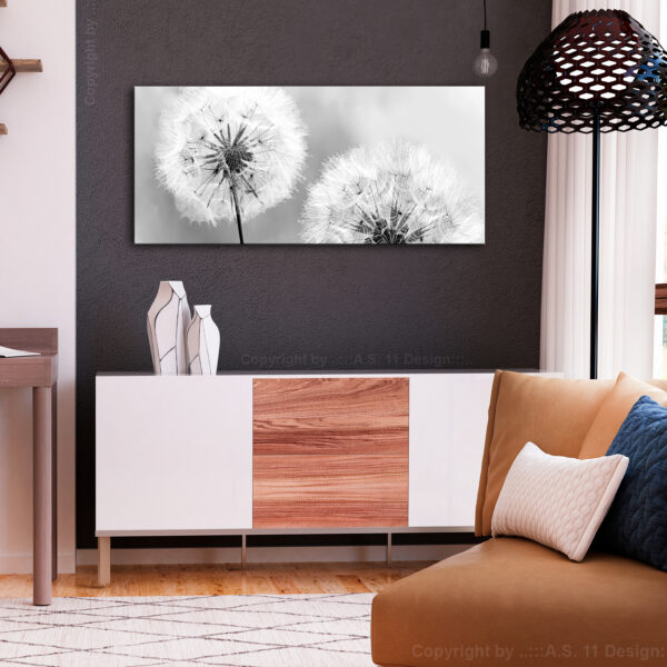 Leinwandbild - Fluffy Dandelions (1 Part) Grey Wide – Bild 2
