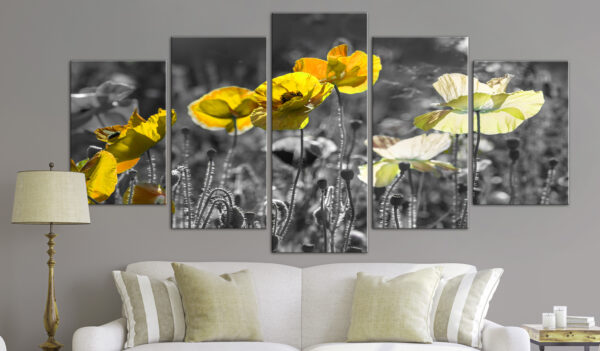 Leinwandbild - Yellow Poppies (5 Parts) Wide – Bild 2