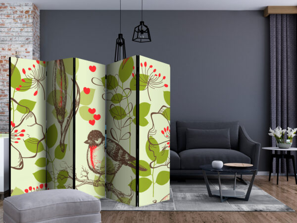 Paravent - Bird and lilies vintage pattern II [Room Dividers] – Bild 2