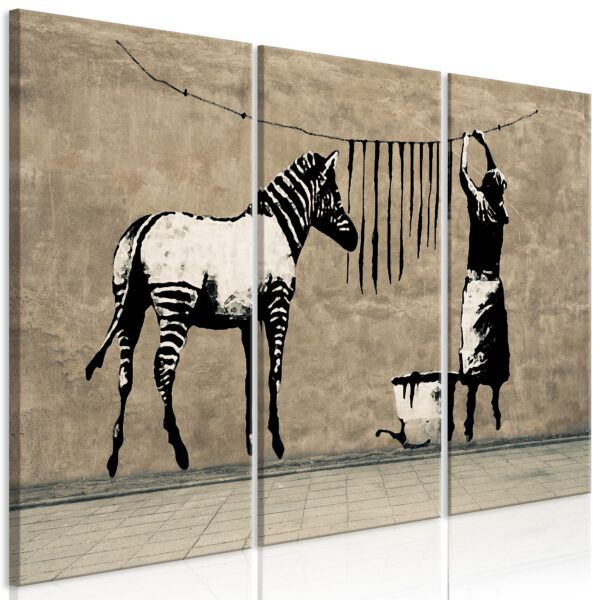 Leinwandbild - Banksy: Washing Zebra on Concrete (3 Parts)