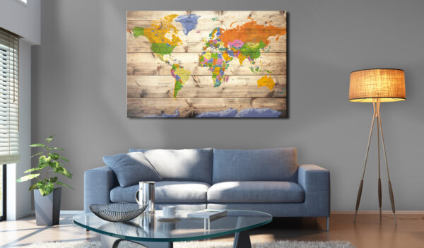 Korkbild - Map on wood: Colourful Travels [Cork Map] – Bild 2