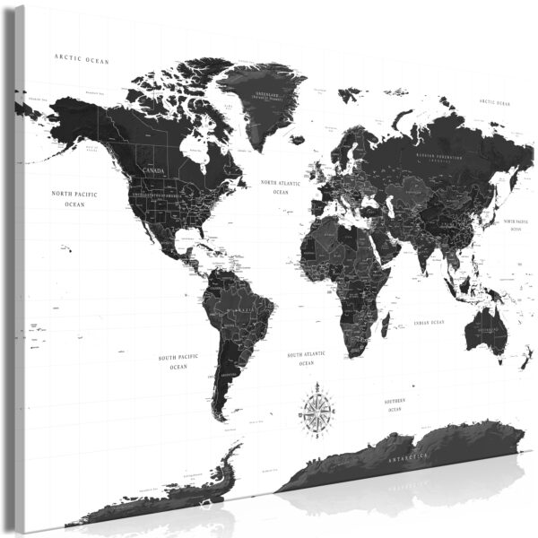 Leinwandbild - Black and White Map (1 Part) Wide