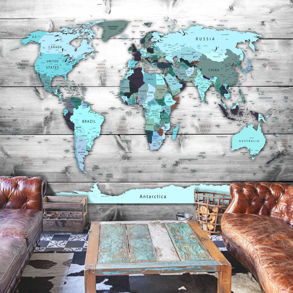 Fototapete - World Map: Blue Continents