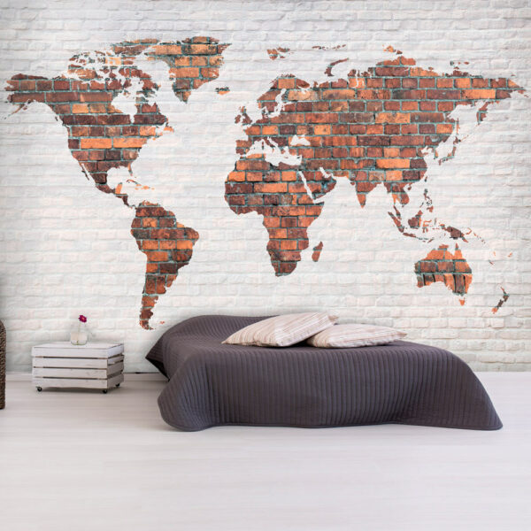 Fototapete - World Map: Brick Wall