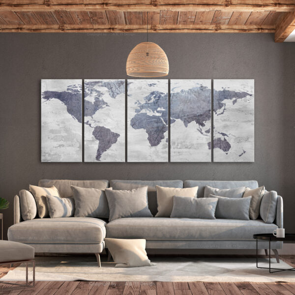 Leinwandbild - Concrete World Map (5 Parts) Narrow – Bild 2