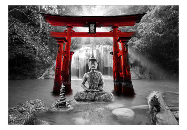 Fototapete - Buddha Smile (Red) – Bild 2