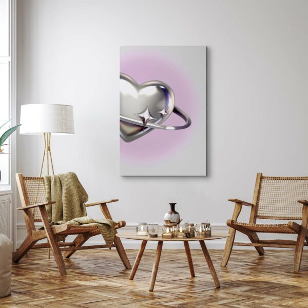 Leinwandbild - Cosmic Heart - Silver Heart with a Ring on a Purple Background – Bild 2