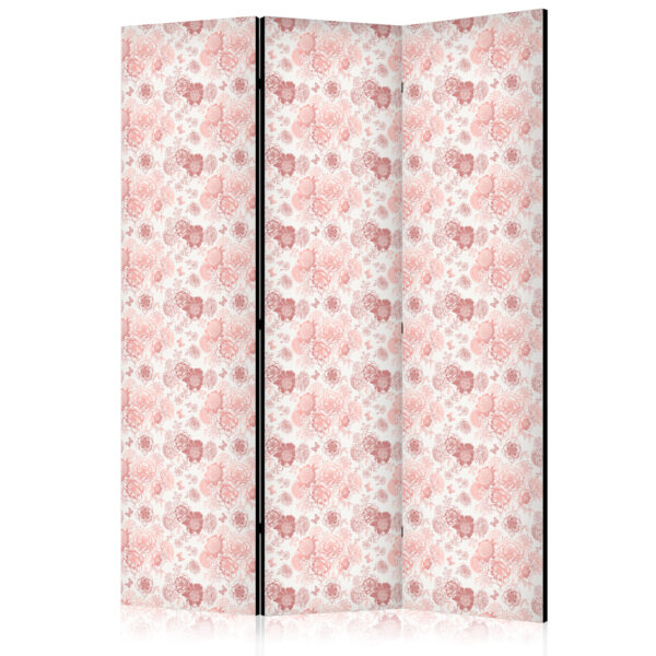 Paravent - Pink Blossoming - Flowers in Warm Colors on a White Background [Room Dividers]