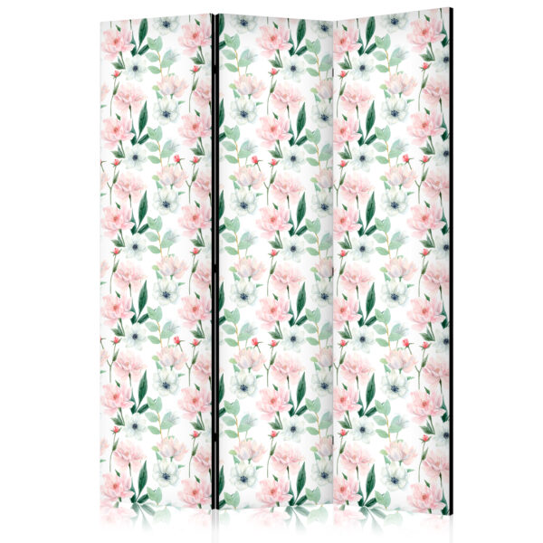 Paravent - Peonies - Pink and White Flowers and Green Leaves on a White Background [Room Dividers]