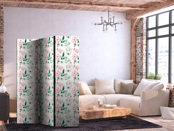 Paravent - Peonies - Pink and White Flowers and Green Leaves on a White Background [Room Dividers] – Bild 2