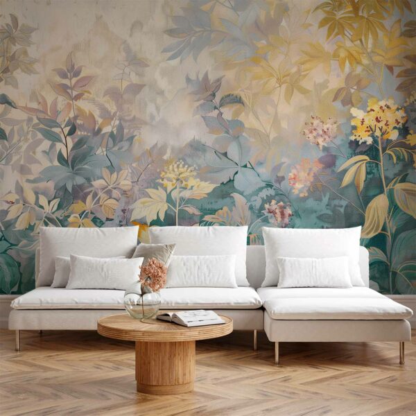 Fototapete - Tapestry Pattern with a Meadow and Flowers Kilim with a Spring Motif