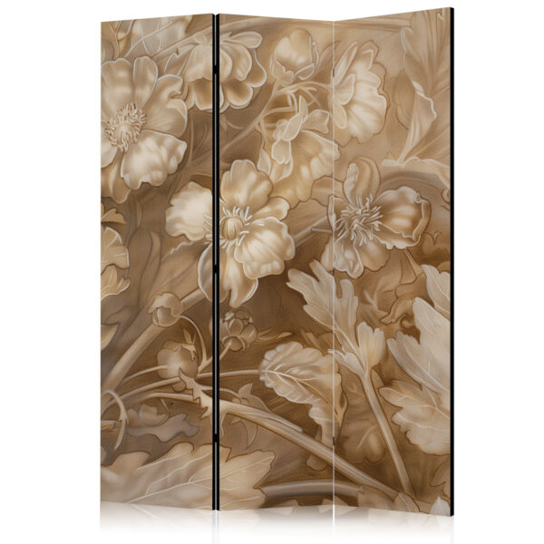 Paravent - Carved Floral Ornaments in Soft Sepia and Brown Tones [Room Dividers]