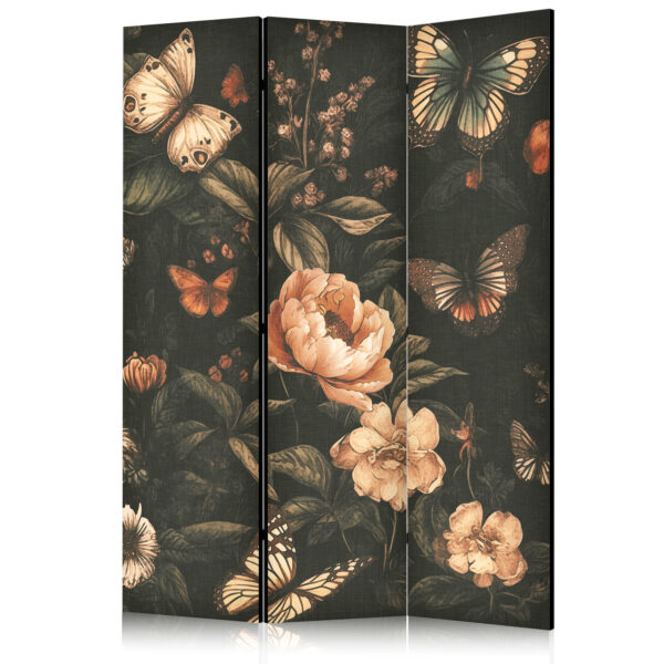 Paravent - Mysterious Garden - Butterflies Flying Over Flowers - Rustic Evening [Room Dividers]