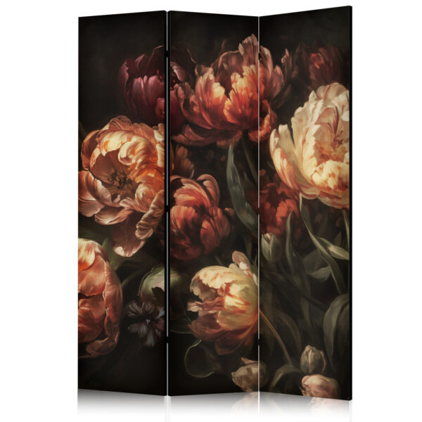 Paravent - Magnificent Tulips - Bouquet of Flowers in Red and White on a Black Background [Room Dividers]