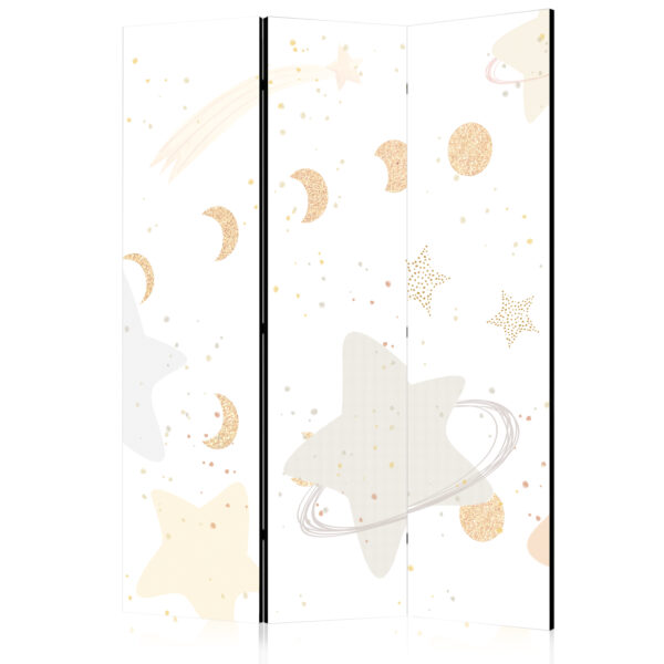 Paravent - Fairy-Tale Galaxy - Moon Phases in Shades of Yellow Among Stars in Beige and Ash Colors with Stardust [Room Dividers]