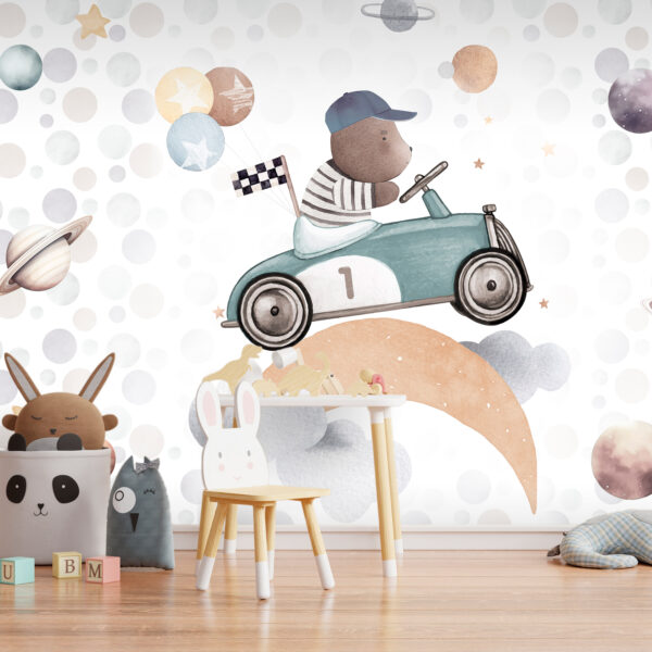 Fototapete - Teddy Bear in a Racing Car – Bild 2