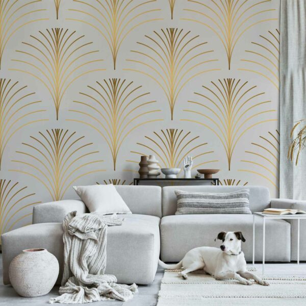 Fototapete - Gold Linear Pattern on Marble Background