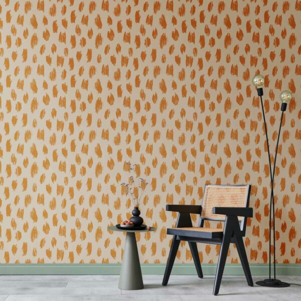 Tapete - Drawn Pattern in Dots and Spots - in shades of orange and ecru.