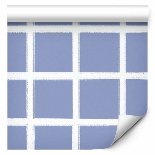 Tapete - Lines and Symmetry - Expressive White Grid on a Blue Background – Bild 2