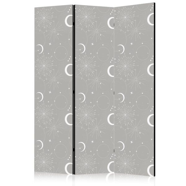Paravent - Cosmic Fireworks - Elegant Pattern with Moons and Stars on a Gray Background [Room Dividers]