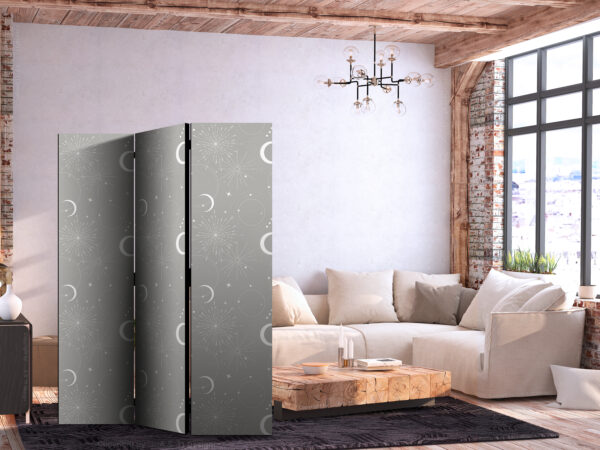 Paravent - Cosmic Fireworks - Elegant Pattern with Moons and Stars on a Gray Background [Room Dividers] – Bild 2