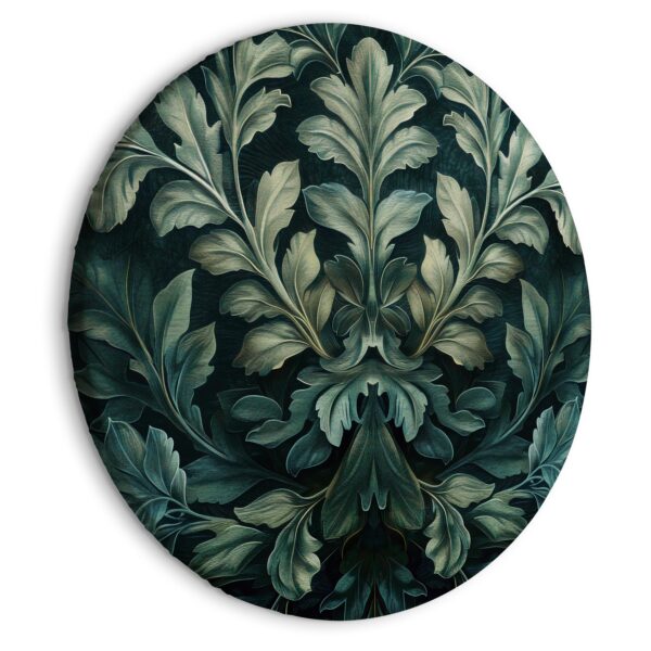 Rundes Bild - Dark Green Victorian Leaves: Botanical Carved Composition