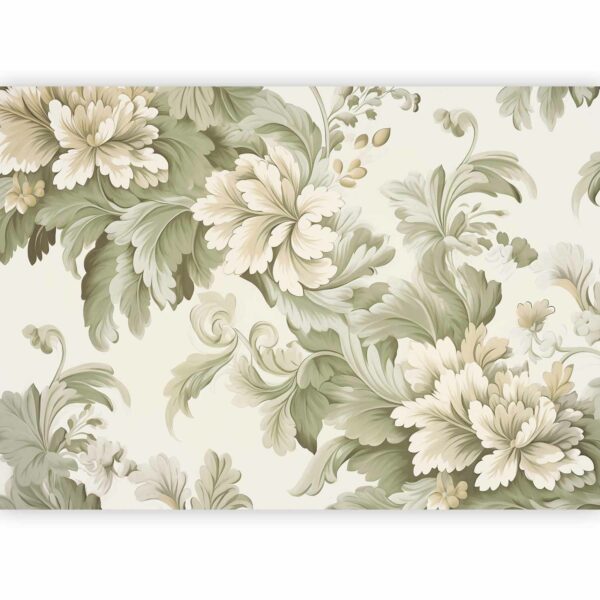 Fototapete - Retro Vintage Flowers in Delicate Cream and Green Colors – Bild 2