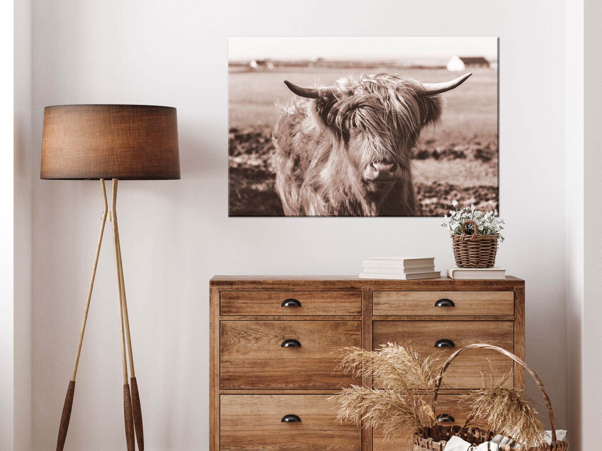Leinwandbild - A Scottish Cow in Sepia – Bild 2