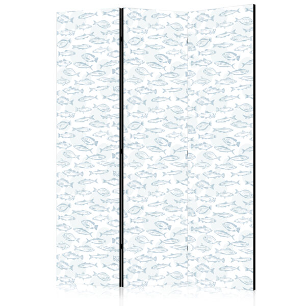 Paravent - Blue Fish - Blue Outlines of Various Species of Fish on a White-Blue Background [Room Dividers]