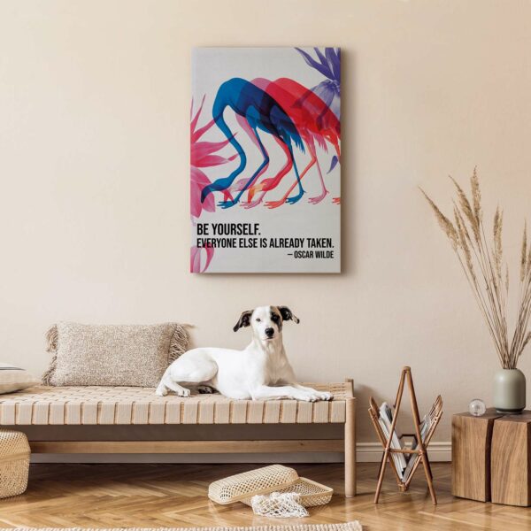 Leinwandbild - Colorful Flamingos - Inspirational Quote with Colorful Bird Silhouettes – Bild 2