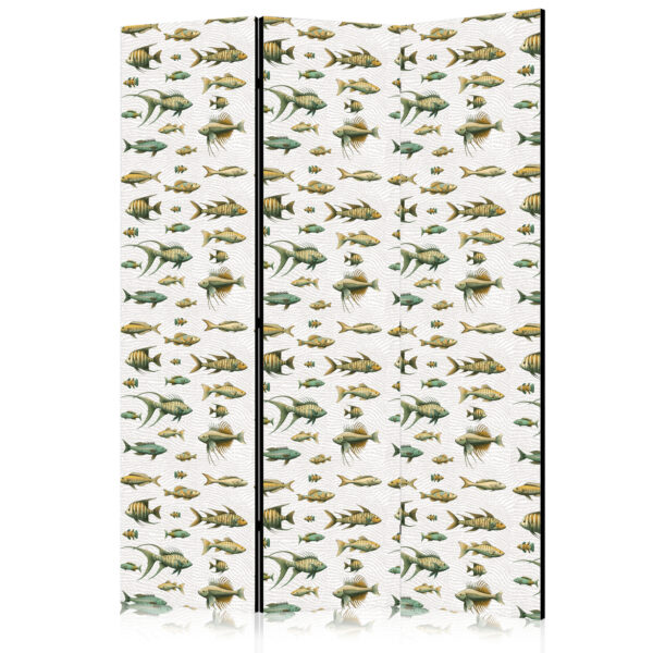 Paravent - Unusual Species of Fish - A Cluster of Fish in Muted Colors in Retro Style on a Background of Beige Strokes [Room Dividers]