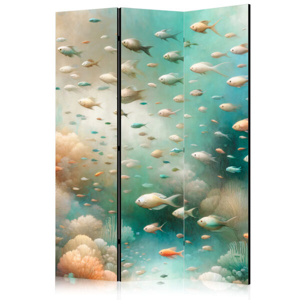 Paravent - Spectacular Underwater Landscape - Fish in an Underwater World in Turquoise Blue Beige and Delicate Orange Colors [Room Dividers]