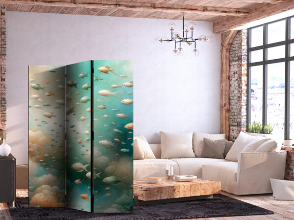 Paravent - Spectacular Underwater Landscape - Fish in an Underwater World in Turquoise Blue Beige and Delicate Orange Colors [Room Dividers] – Bild 2