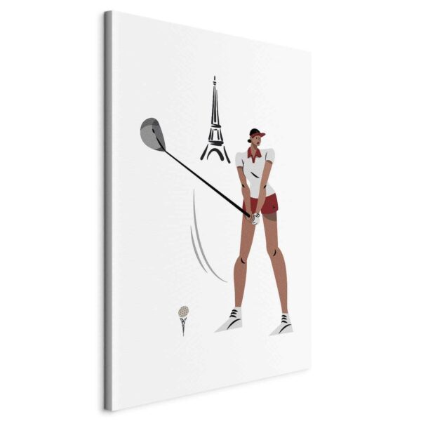 Leinwandbild - Female Golfer With the Eiffel Tower in the Background - Illustration