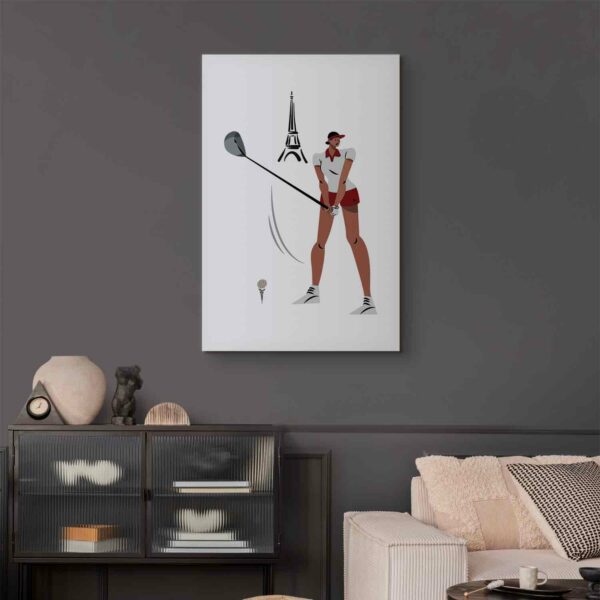 Leinwandbild - Female Golfer With the Eiffel Tower in the Background - Illustration – Bild 2