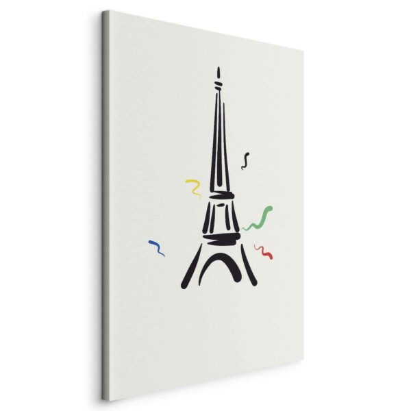 Leinwandbild - Black Graphic Drawing of the Eiffel Tower on a Cream Background