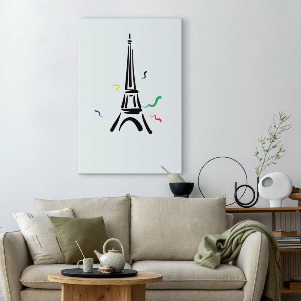 Leinwandbild - Black Graphic Drawing of the Eiffel Tower on a Cream Background – Bild 2