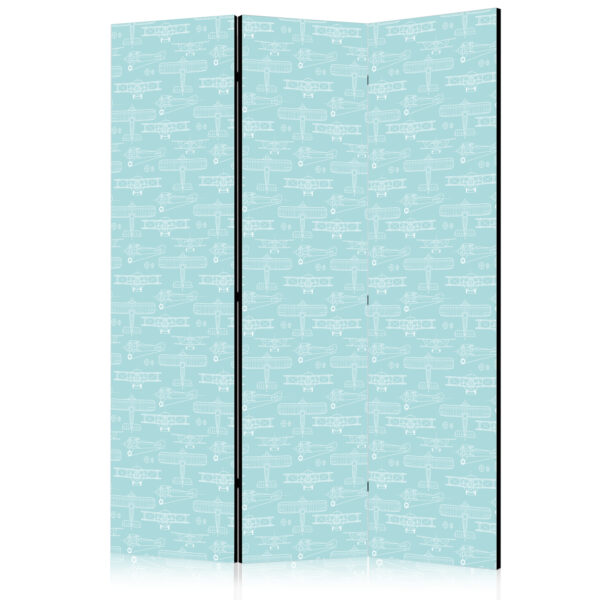 Paravent - Sketch - Outline of an Airplane in White on a Turquoise Background [Room Dividers]