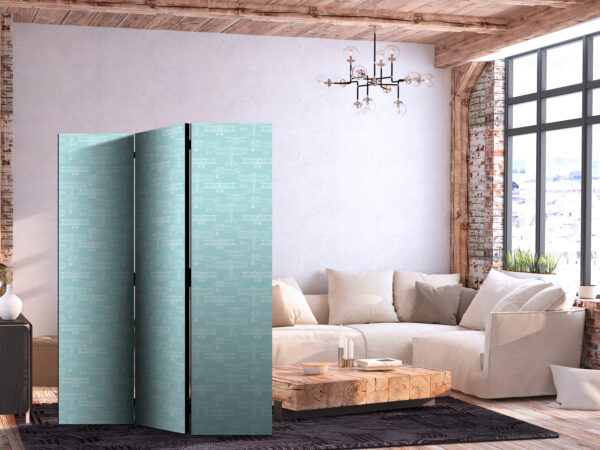 Paravent - Sketch - Outline of an Airplane in White on a Turquoise Background [Room Dividers] – Bild 2