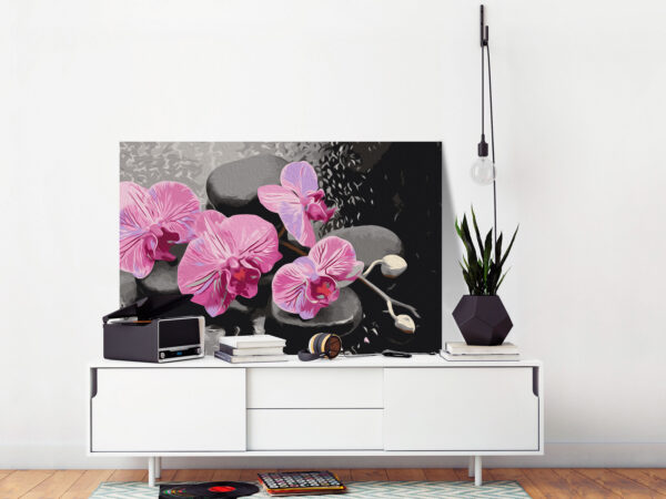 Malen nach Zahlen - Orchid With Zen Stones (Black Background) – Bild 2