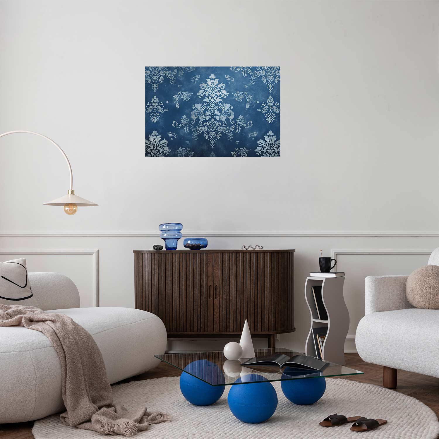 Poster - Retro Ornament in Worn Blues – Bild 2